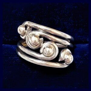 Sterling Silver 925 Artisan Beaded Swirl Ring - Double Shank - Mexico - Size 6